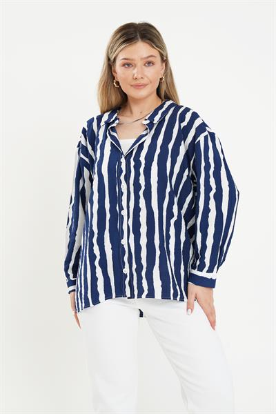 Zebra Desen Lacivert Gömlek