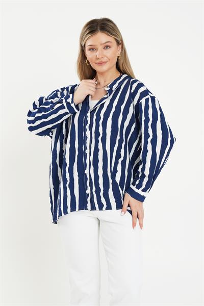 Zebra Desen Lacivert Gömlek