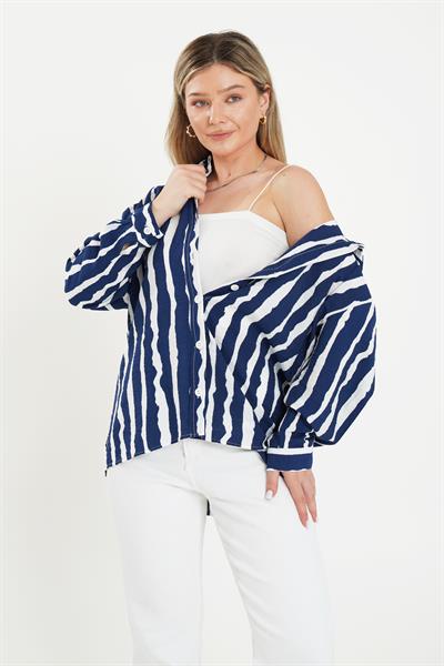 Zebra Desen Lacivert Gömlek
