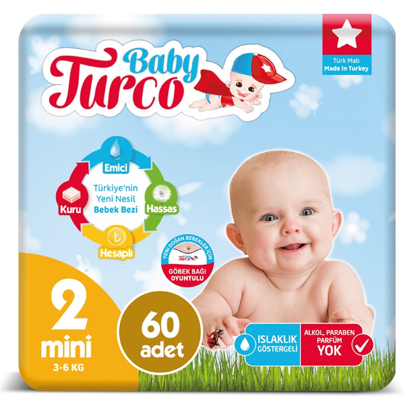 Baby Turco Bebek Bezi 2 Numara Mini 60 Adet