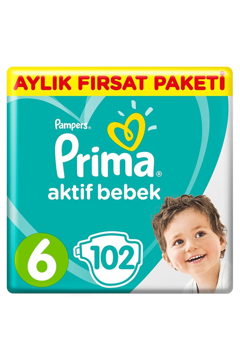 Bebek BeziPrima Aktif Bebek 6 Beden Ekstra Large Aylık Paket 102 Adet 