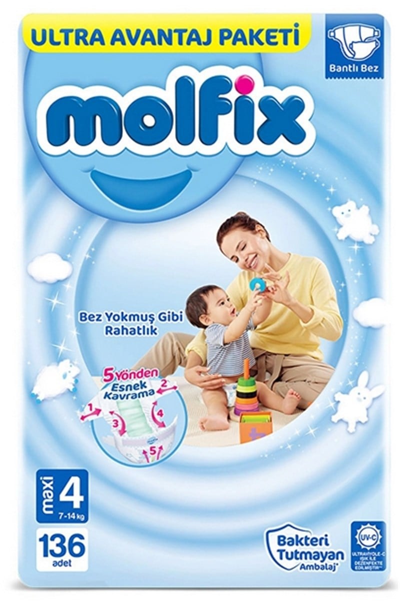 Molfix Bebek Bezi 4 Beden Maxi Ultra Avantaj Paketi 136 Adet