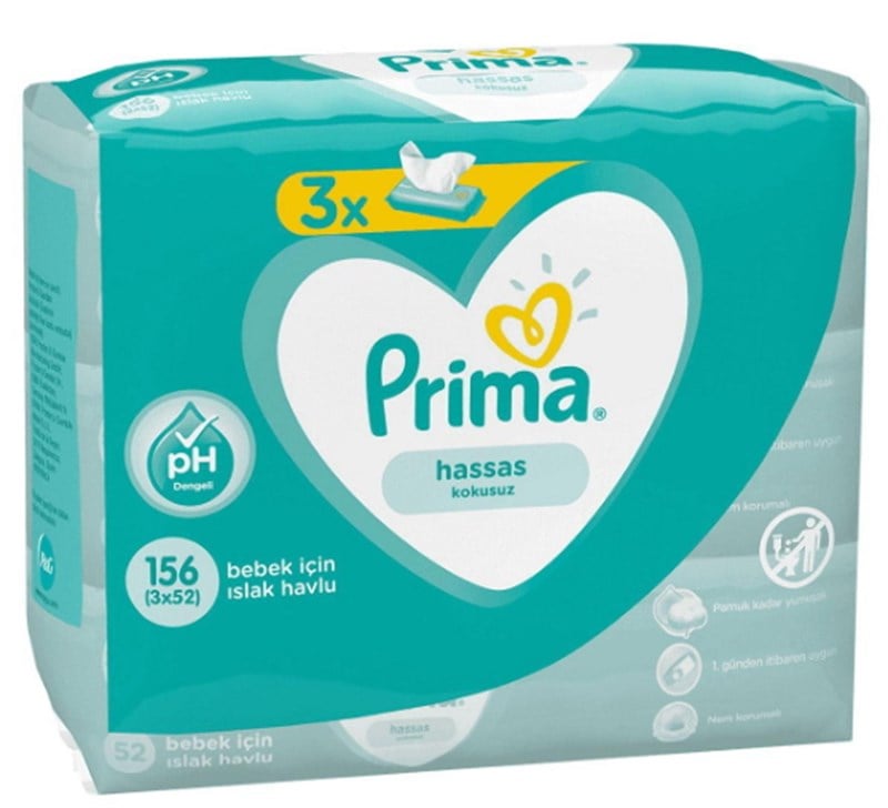 Prima Hassas Ciltler Islak Mendil 56'lı 3 Adet