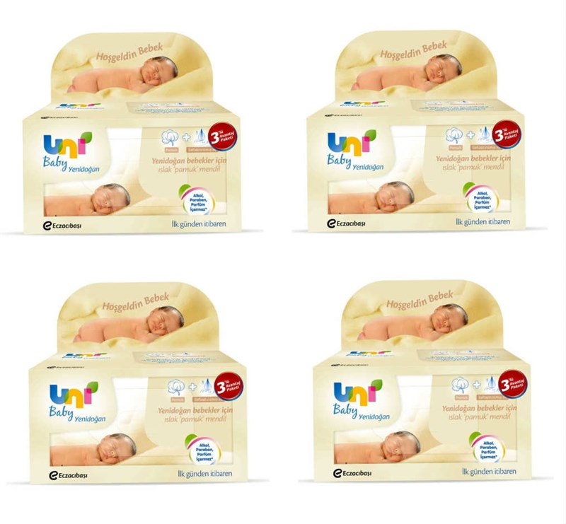 Uni Baby Yenidoğan Islak Pamuk Mendil 3x4=12li (480Yaprak)