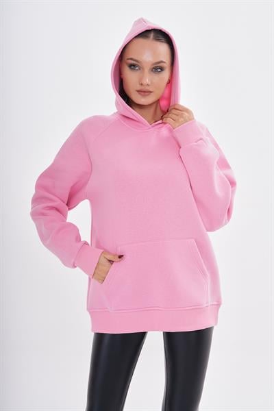 Kapüşonlu pembe sweatshirt
