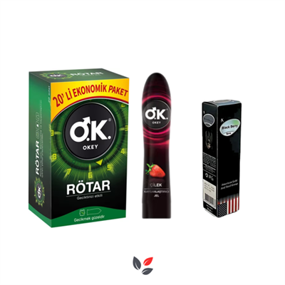 Okey Rötar Üçlü Avantaj Paketi (Prezervatif + Kayganlaştıcı Jel + Sprey)