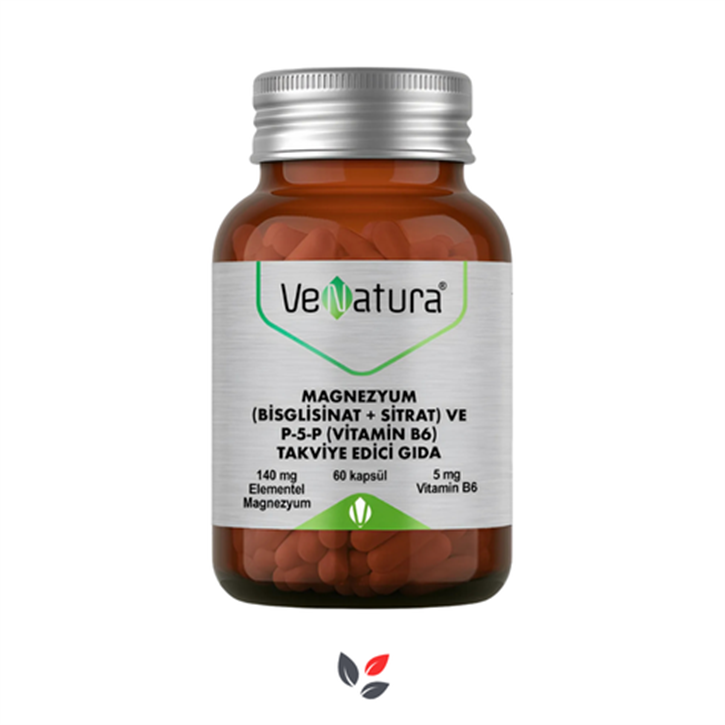 VeNatura Magnezyum (Bisglisinat+Sitrat) ve P5P (Vitamin B6) 60 Kapsül