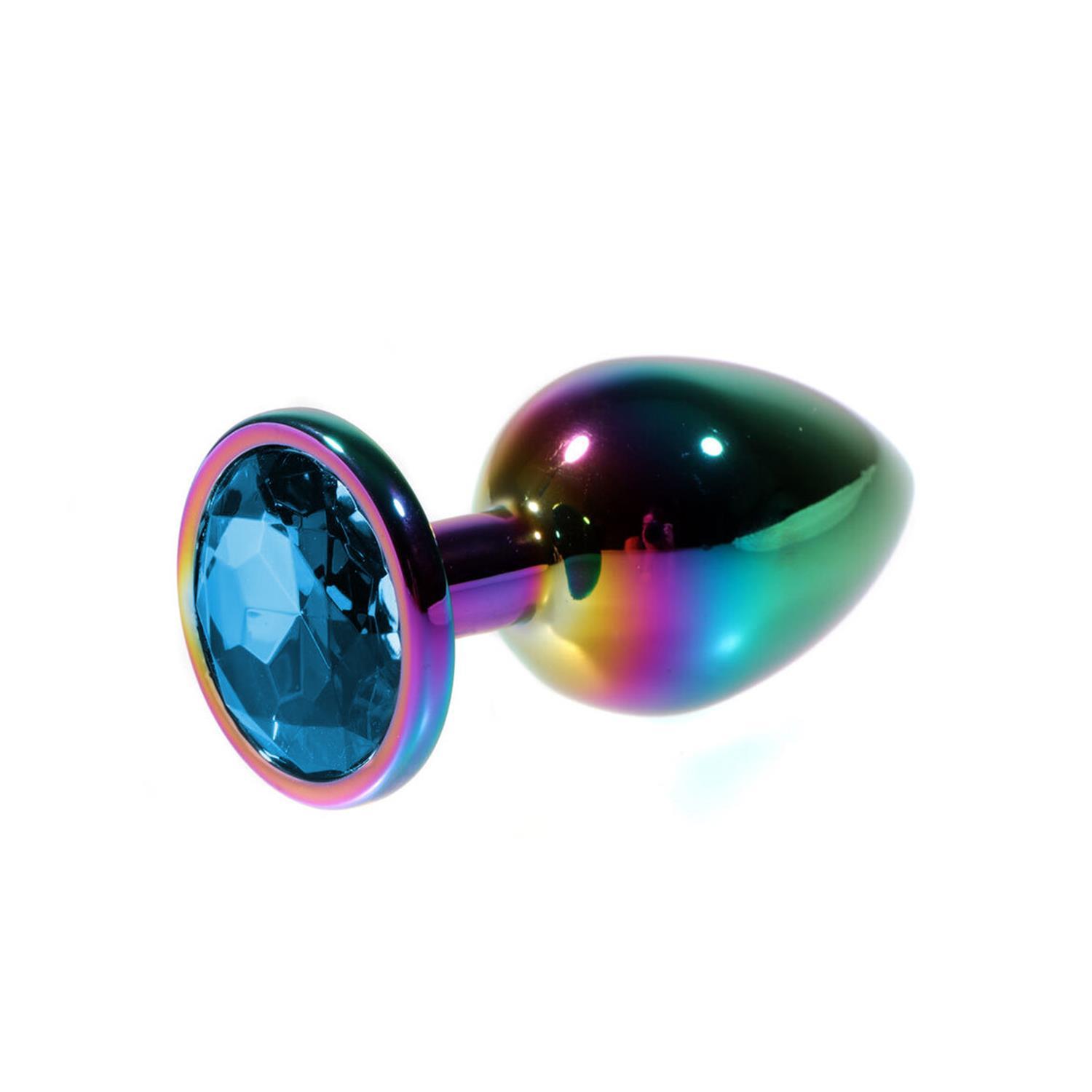 Metal Mavi Taşlı Rainbow Anal Plug Küçük Boy