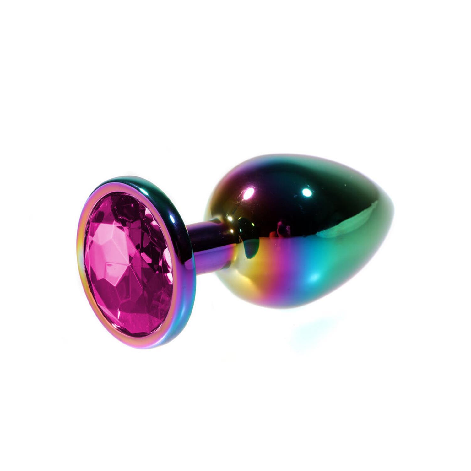 Metal Pembe Taşlı Rainbow Anal Plug Orta Boy