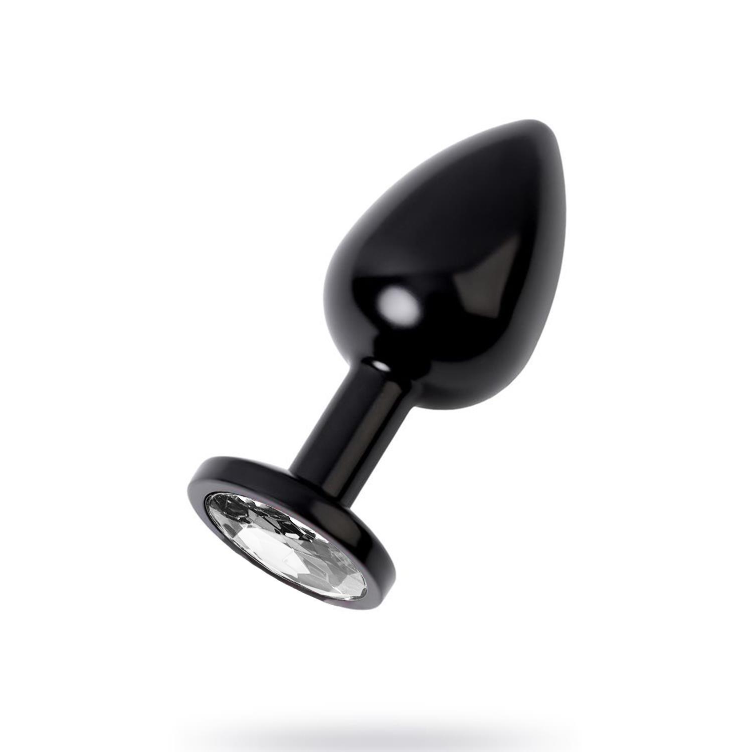 Metal Şeffaf Taşlı Siyah Anal Plug Orta Boy