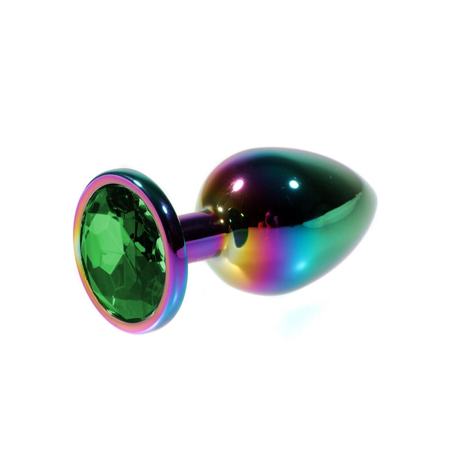 Metal Yeşil Taşlı Rainbow Anal Plug Orta Boy
