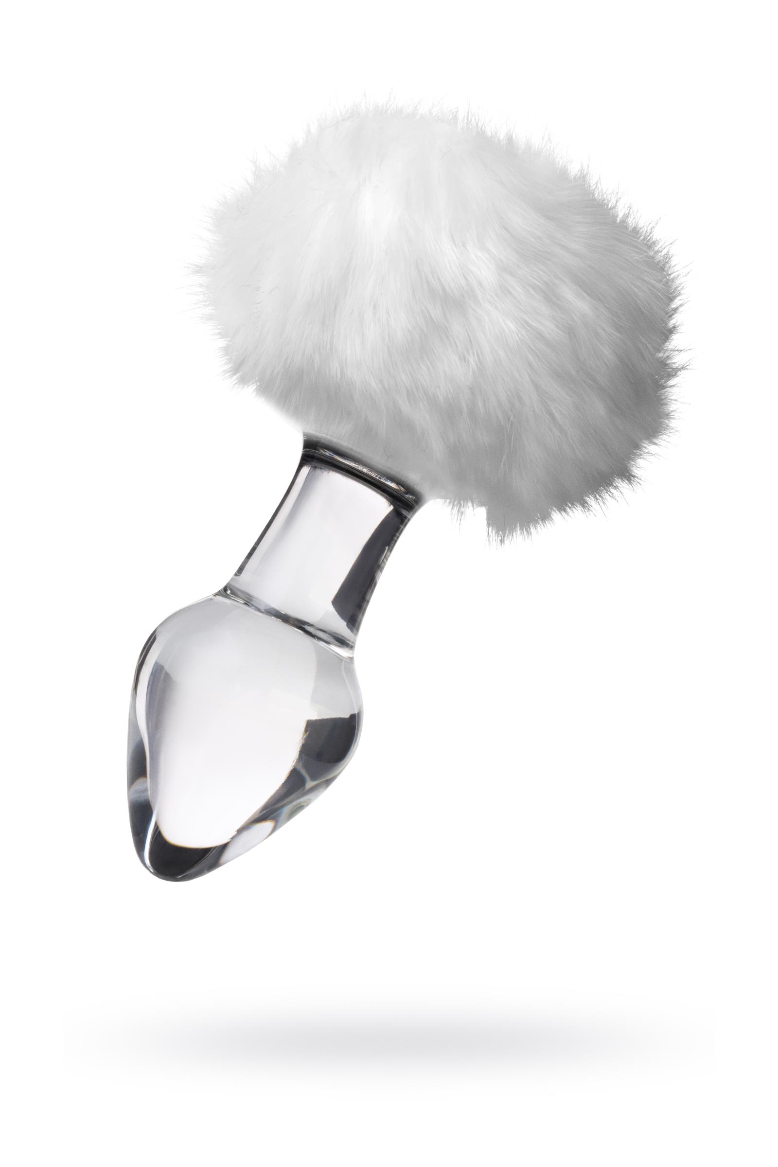 Sexus Glass anal kılıf, beyaz at kuyruğu, cam, transparan, 14 cm, Ø 4 cm