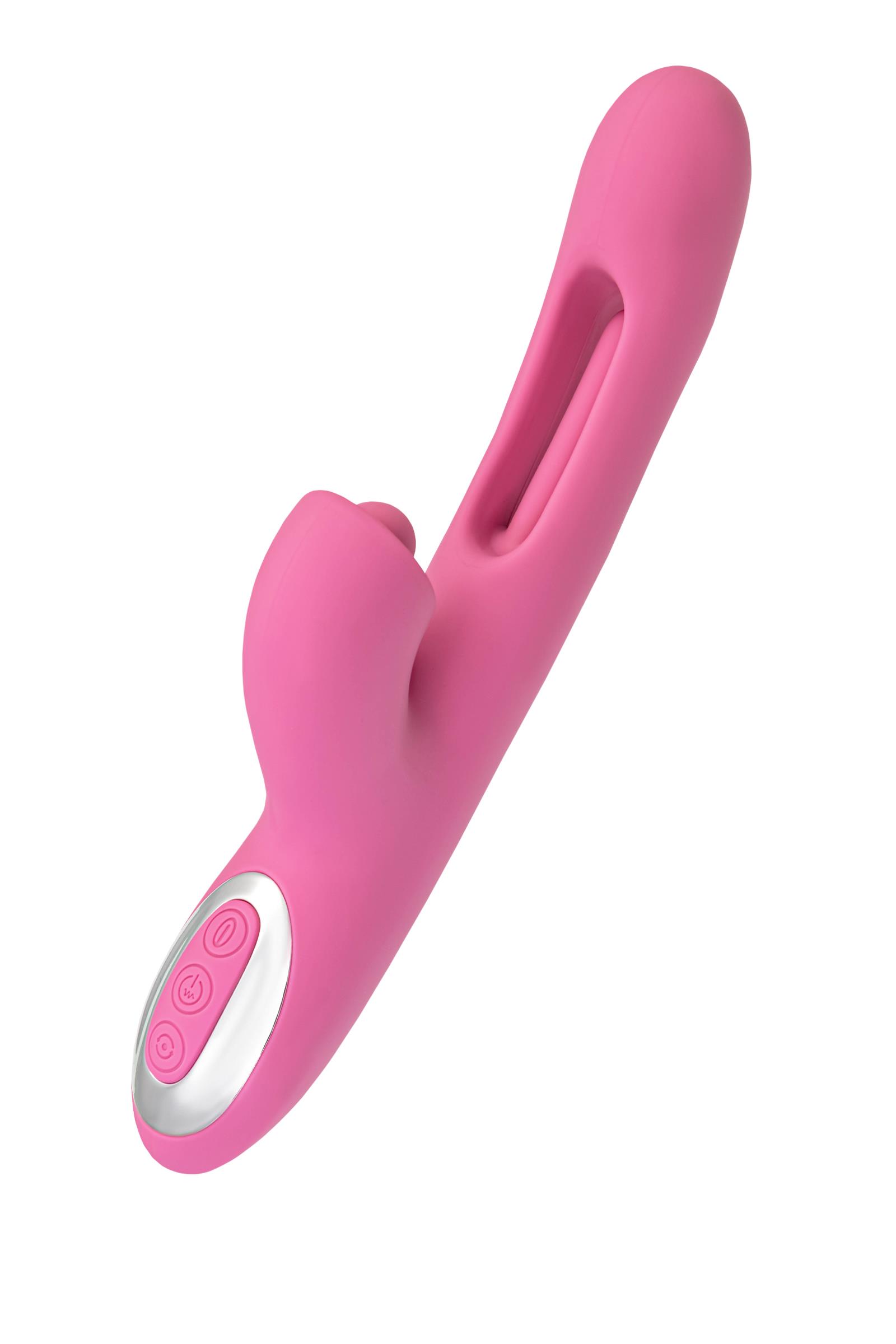 __Вибратор с двигающимся язычком и стимулирующим шариком, JOS Monti, силикон, розовый, 24 см