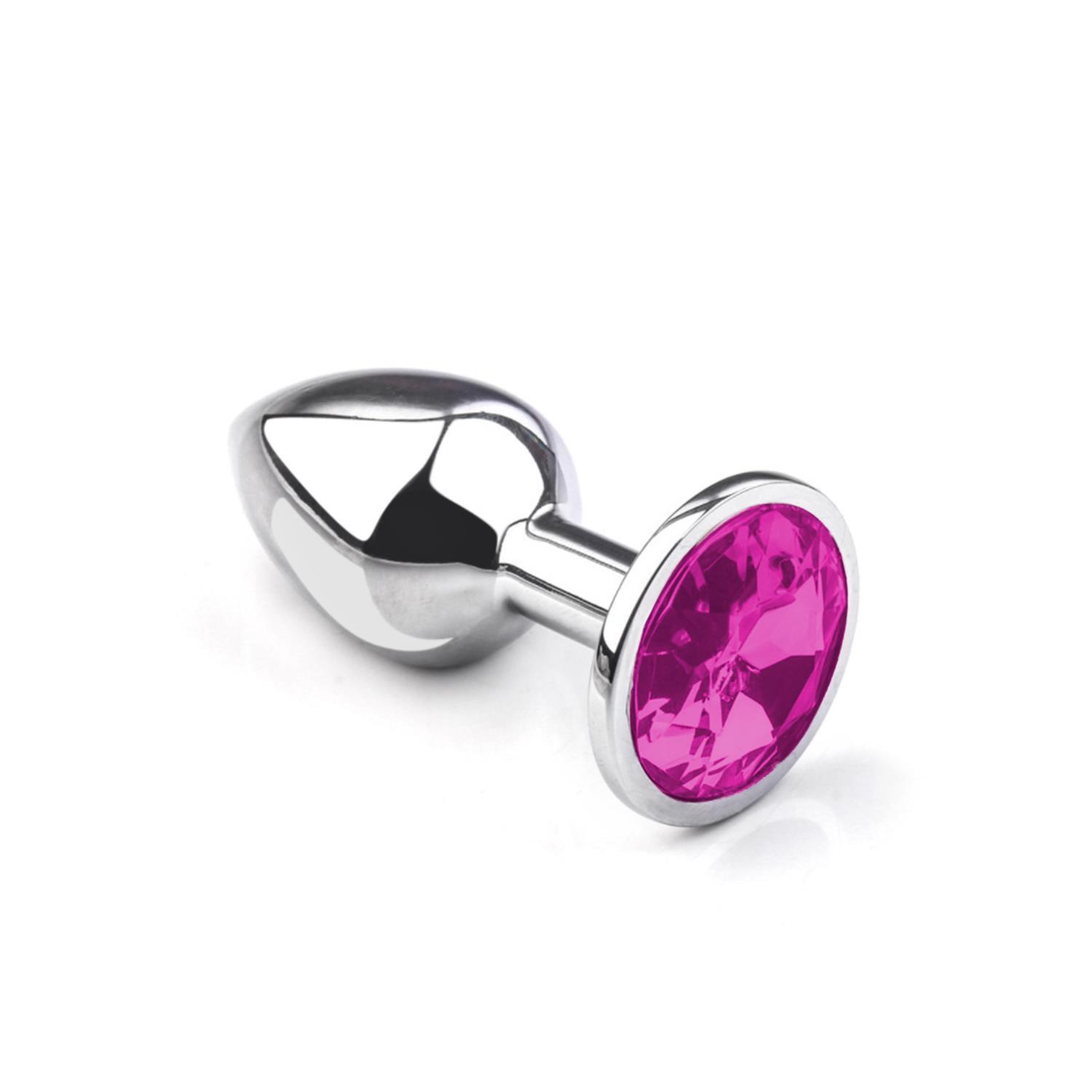 Metal Elmas Taşlı Anal Plug Pembe Orta Boy