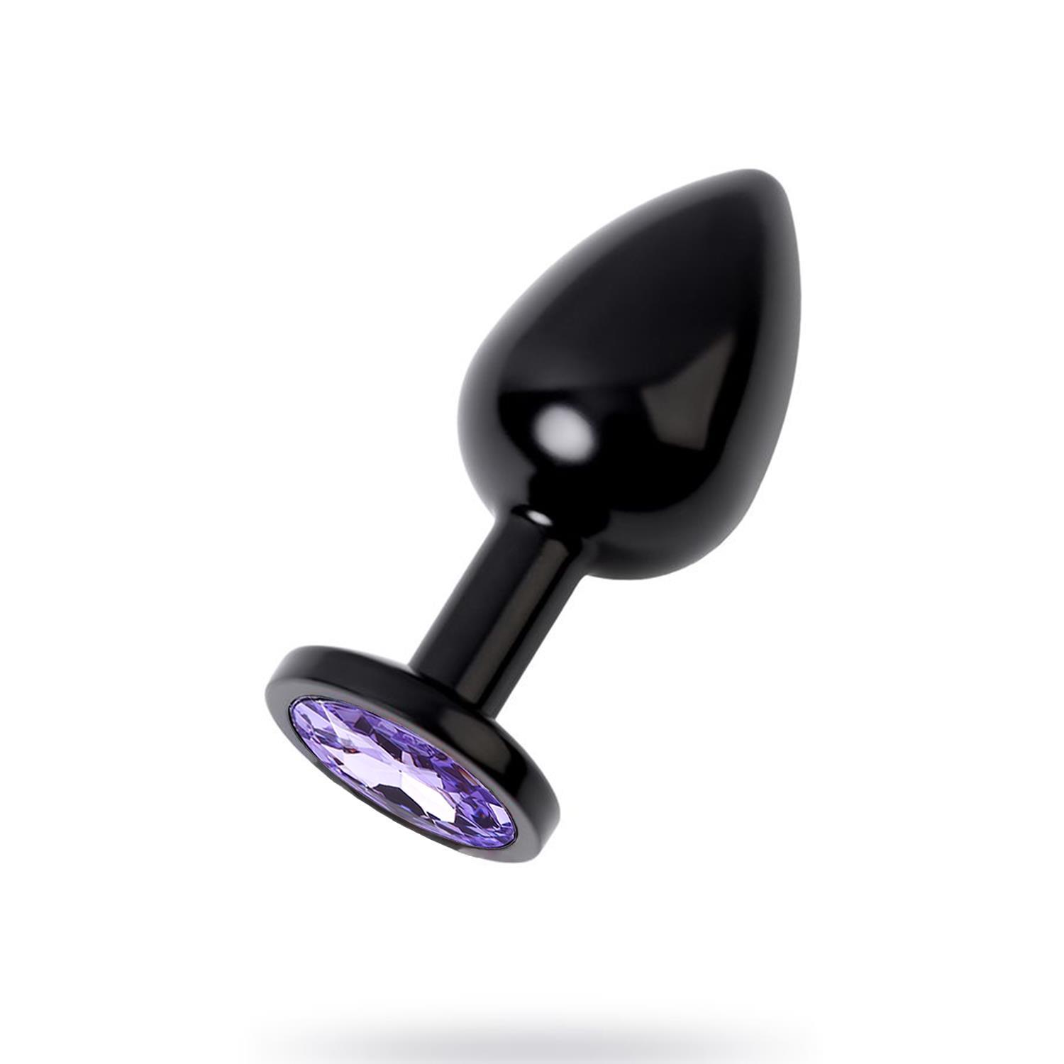 Metal Mor Taşlı Siyah Anal Plug Orta Boy