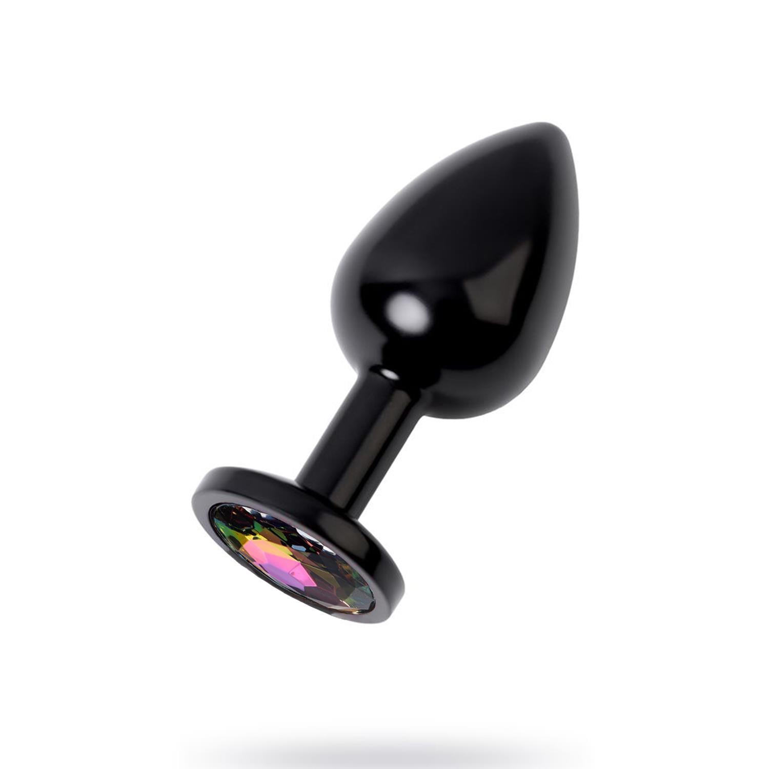 Metal Rainbow Taşlı Siyah Anal Plug Orta Boy