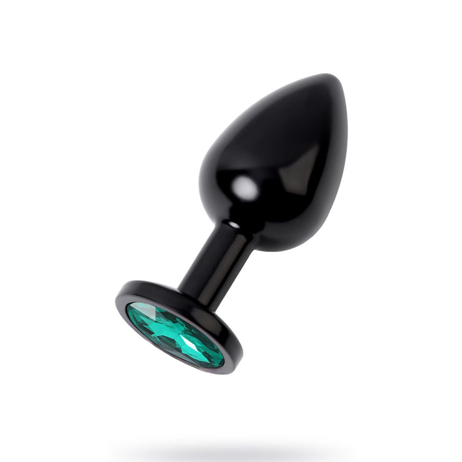 Metal Yeşil Taşlı Siyah Anal Plug Orta Boy