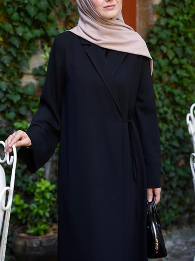 Bağlamalı Kruvaze Trench Siyah