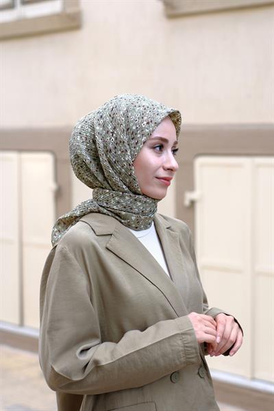 Çiçek Desenli Bürümcük Eşarp Yeşil