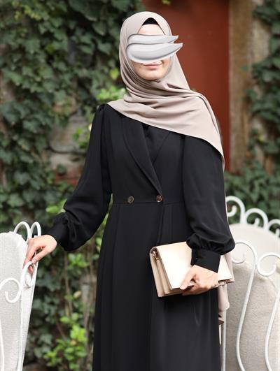 Çift Düğmeli Trenç Siyah