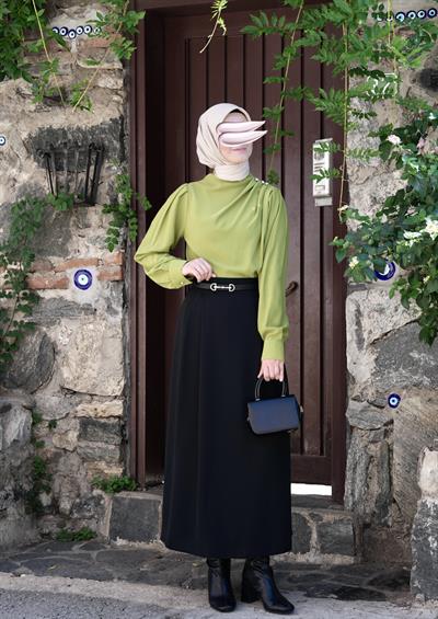 Çift Pileli A Kesim Etek Siyah