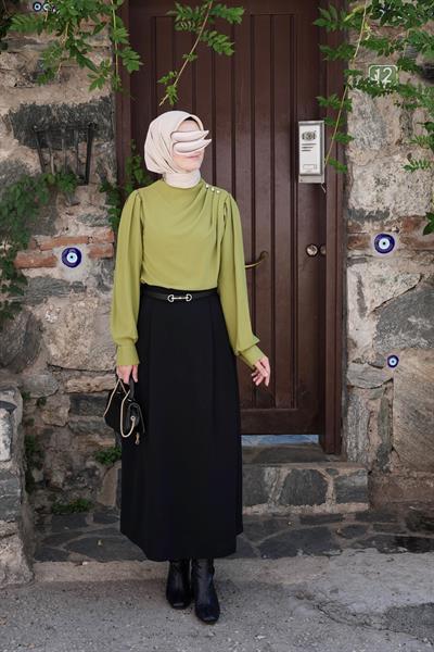 Çift Pileli A Kesim Etek Siyah