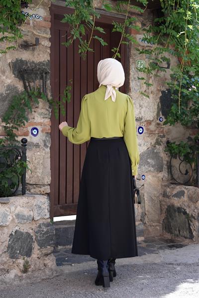 Çift Pileli A Kesim Etek Siyah