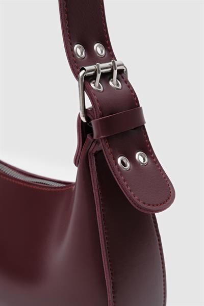 Deri Oval Baget Çanta Bordo