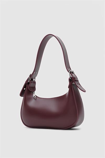 Deri Oval Baget Çanta Bordo