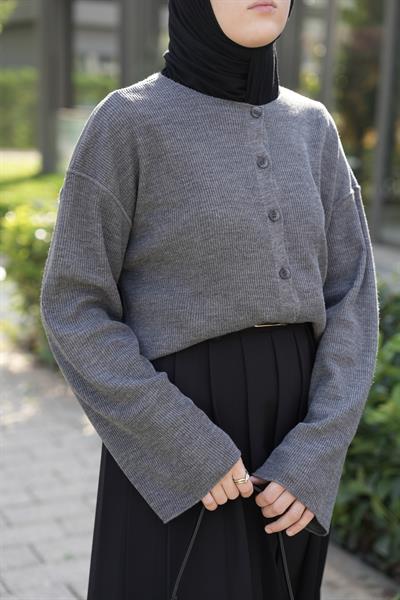 Düğmeli Basıc Hırka Antrasit