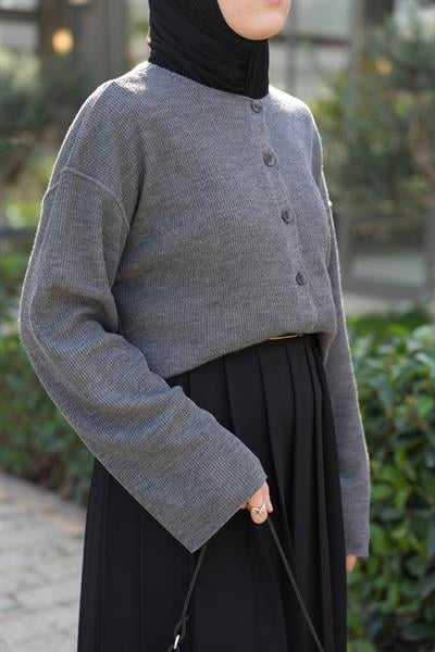 Düğmeli Basıc Hırka Antrasit