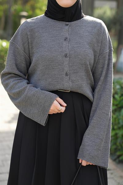 Düğmeli Basıc Hırka Antrasit