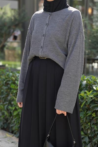 Düğmeli Basıc Hırka Antrasit