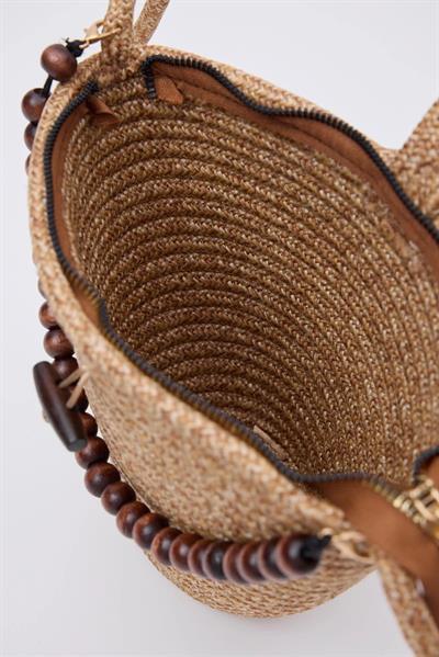 Düğmeli Hasır Çanta Vizon