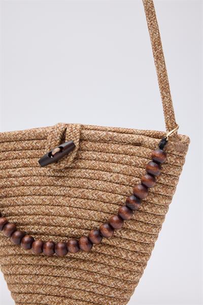 Düğmeli Hasır Çanta Vizon