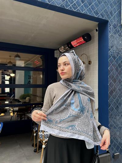 Etnik Desenli Şal Gri