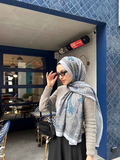 Etnik Desenli Şal Gri