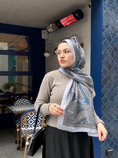 Etnik Desenli Şal Gri