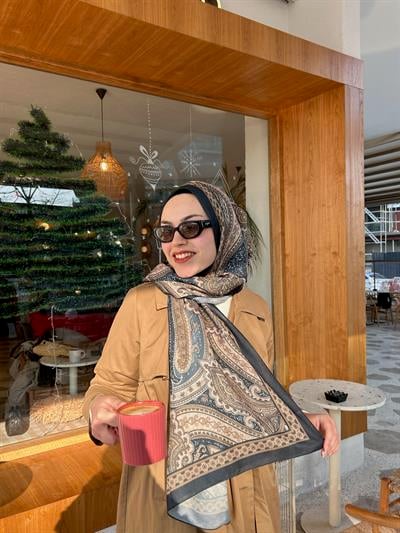 Etnik Desenli Şal Lacivert