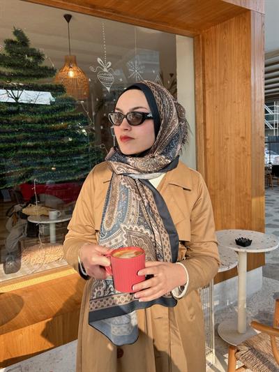 Etnik Desenli Şal Lacivert