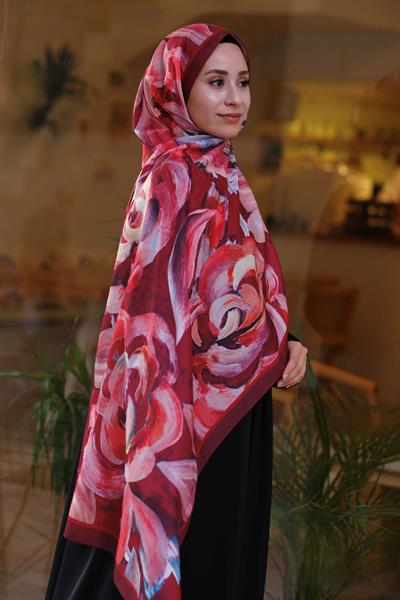 Gül Desenli Şal Bordo