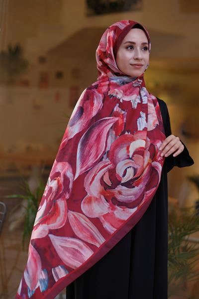 Gül Desenli Şal Bordo