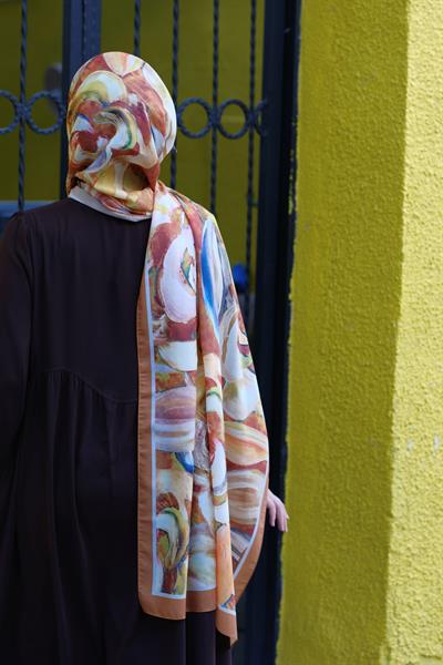 Gül Desenli Şal Hardal