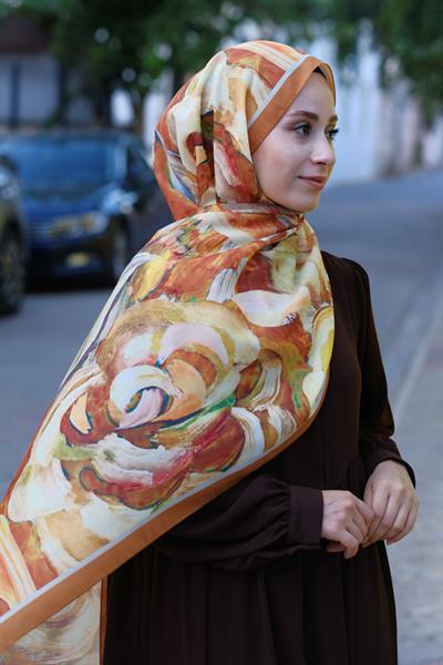 Gül Desenli Şal Hardal