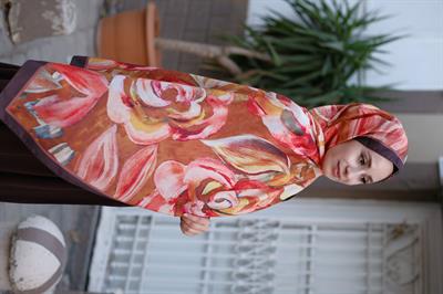 Gül Desenli Şal Kahverengi