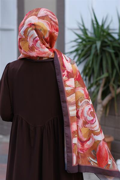 Gül Desenli Şal Kahverengi