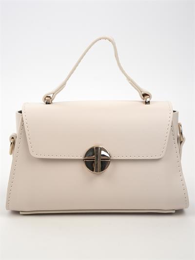 Kapaklı Deri Çanta Krem