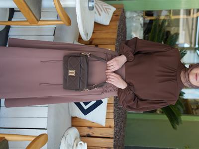 Kapitone Çapraz Çanta Kahverengi