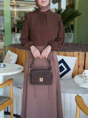 Kapitone Çapraz Çanta Kahverengi