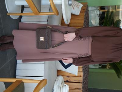 Kapitone Çapraz Çanta Kahverengi